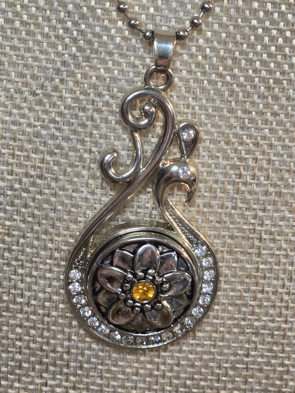 Silver  Pendant Necklace with Clear Crystal Accents W/ Interchangeable Pendant
